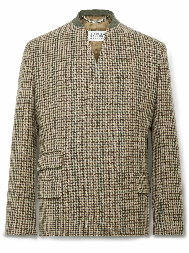 Photo: Maison Margiela - Collarless Houndstooth Wool Blazer - Brown