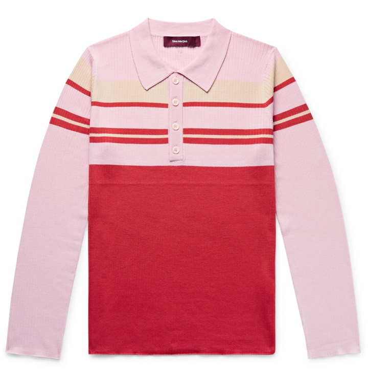 Photo: Sies Marjan - Cortez Slim-Fit Colour-Block Ribbed Wool Polo Shirt - Pink