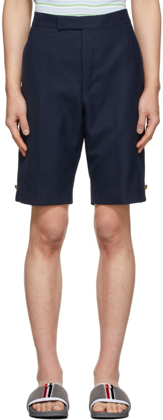 Photo: Thom Browne Navy Hopsack Weave School Uniform Backstrap Shorts