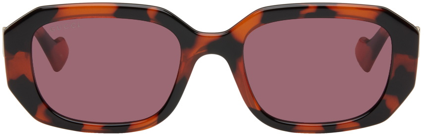 サングラス GUCCI TORTOISESHELL RECTANGULAR ACETATE SUNGLASSES Rectangular frame sunglasses in tortoiseshell acetate