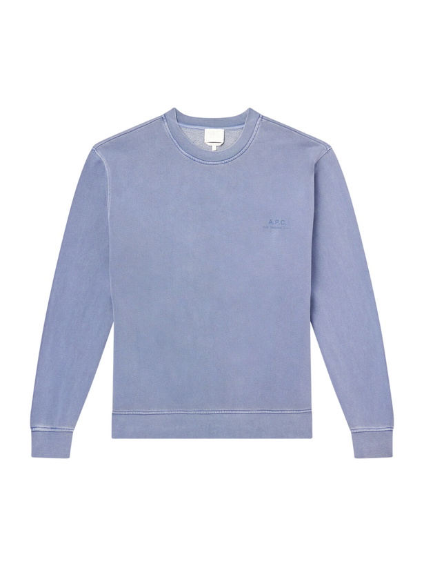 Photo: A.P.C. - Fernando Logo-Print Cotton-Jersey Sweatshirt - Blue