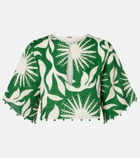 Cala de la Cruz Iris beaded printed linen crop top