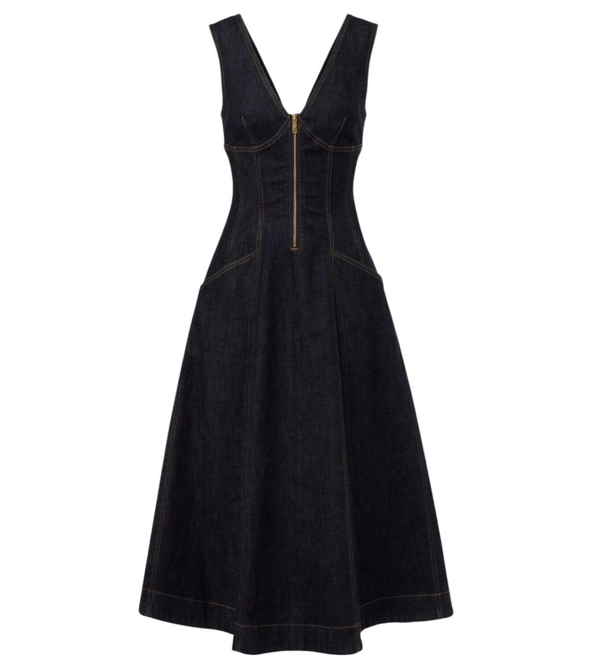 Self-Portrait Flared denim midi dress Self-Portrait