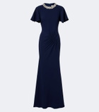 Roland Mouret Crystal-embellished gathered gown