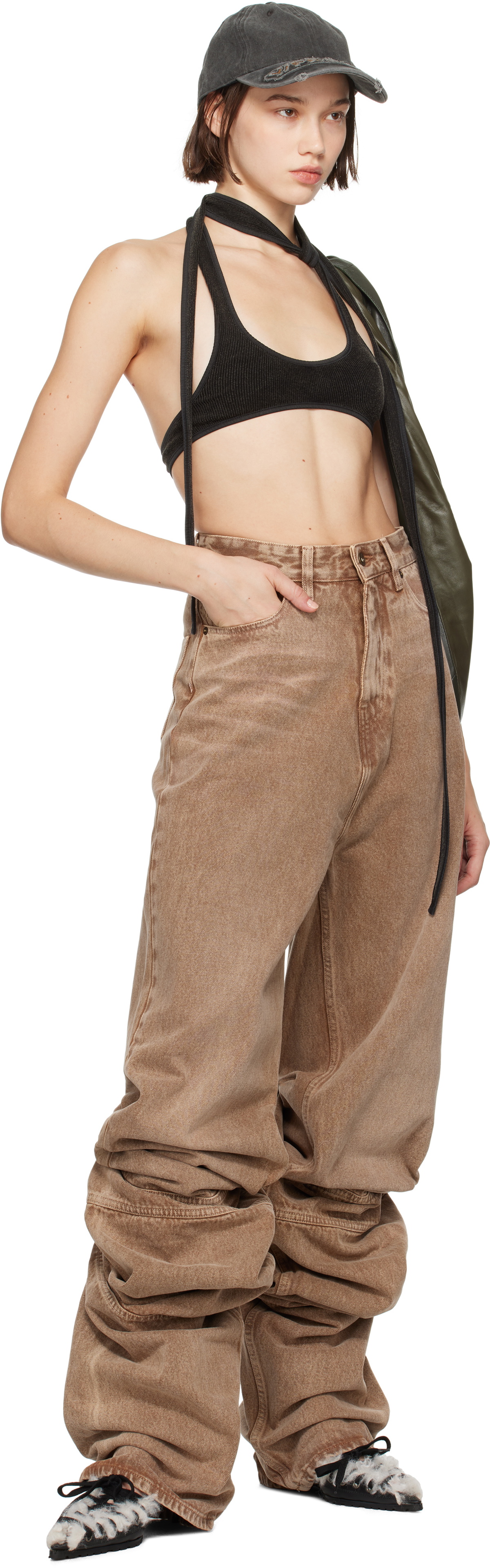 Y/Project Brown Draped Cuff Jeans Y/Project Y/Project Brown Draped Cuff Jeans Y/Project