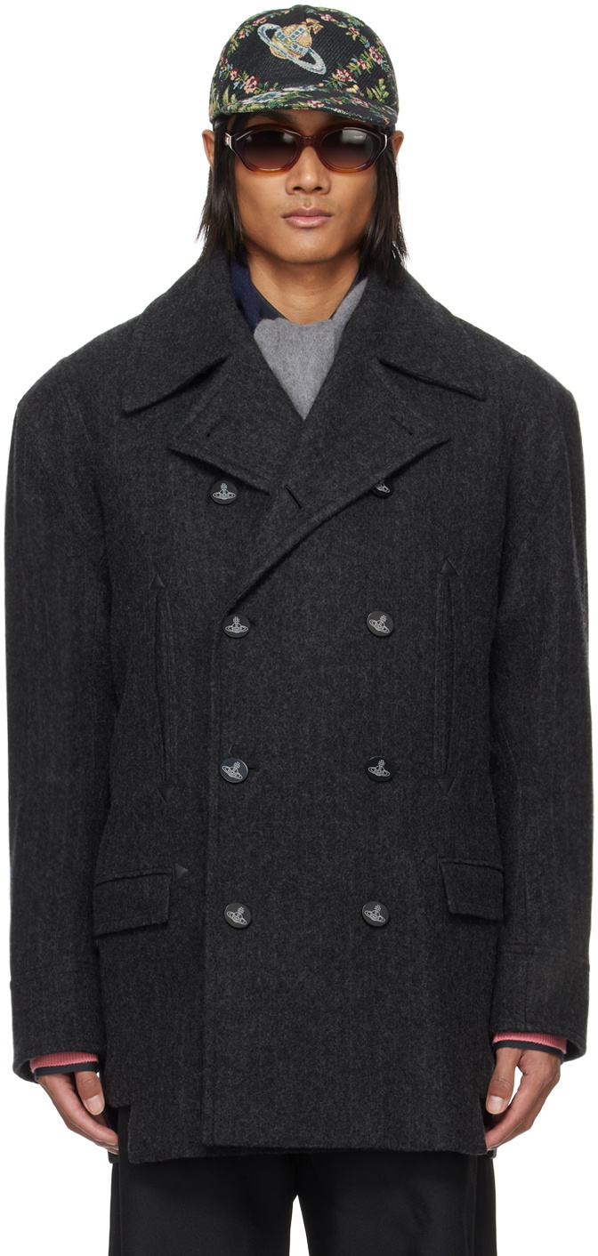 EL019　Vivienne Westwood　Pea coat Vivienne Westwood Grayy Stripped Peacoat Vivienne Westwood