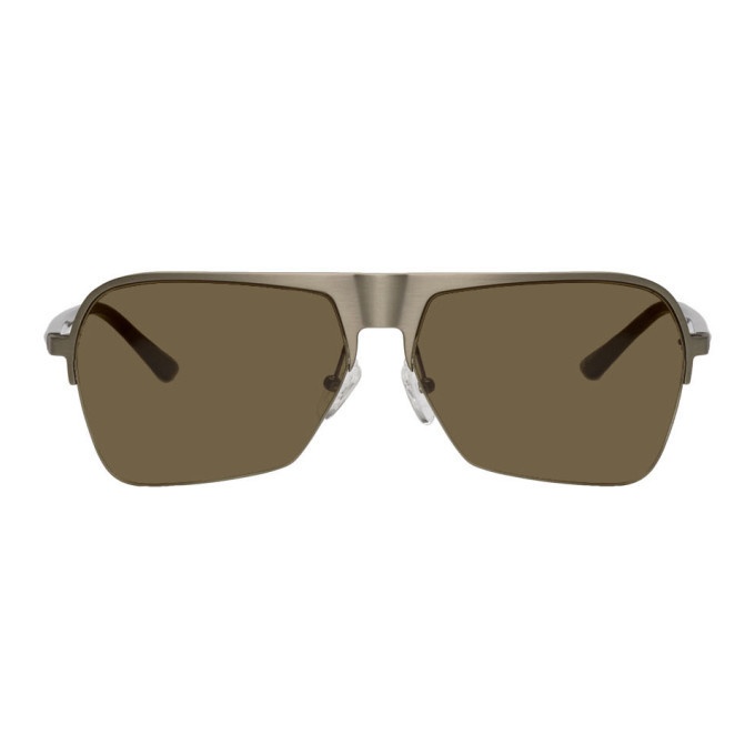 Photo: Dries Van Noten Silver and Grey Linda Farrow Edition 192 C3 Aviator Sunglasses