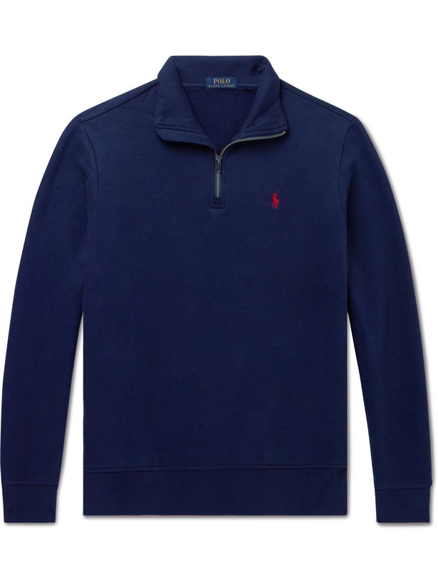 Photo: Polo Ralph Lauren - Logo-Embroidered Cotton-Blend Jersey Half-Zip Sweatshirt - Blue