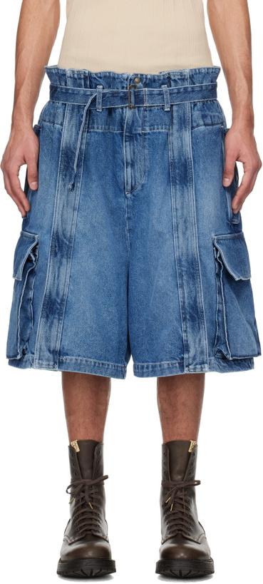 Photo: Hed Mayner Blue Zip Vent Denim Cargo Shorts