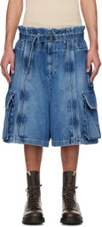 Hed Mayner Blue Zip Vent Denim Cargo Shorts