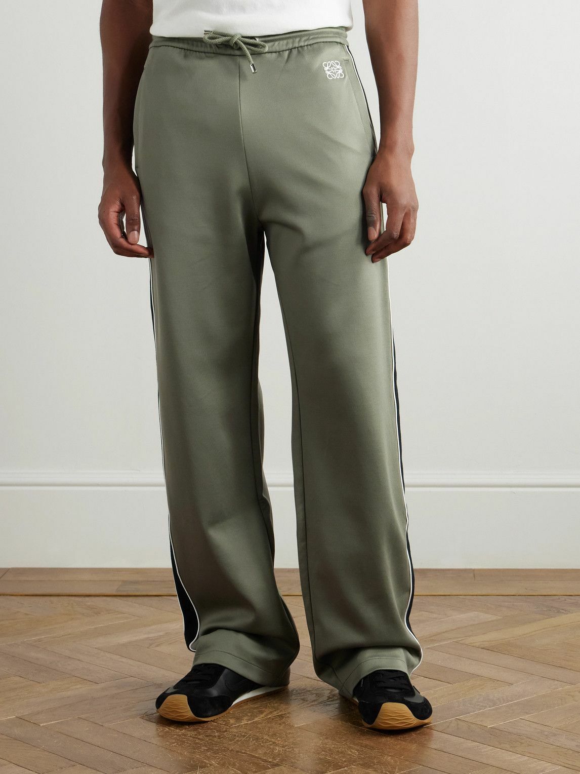 LOEWE - Straight-Leg Logo-Embroidered Herringbone-Striped Tech-Jersey Track Pants - Green