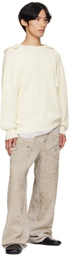 stein Beige Heavy Linen Herringbone Wide Easy Trousers