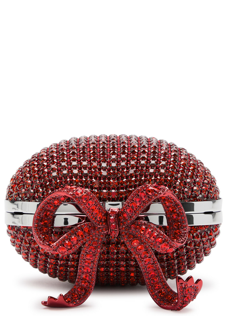 Self-portrait Heart Crystal-embellished Satin Clutch - Red - One Size