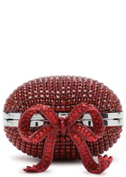 Self-portrait Heart Crystal-embellished Satin Clutch - Red - One Size