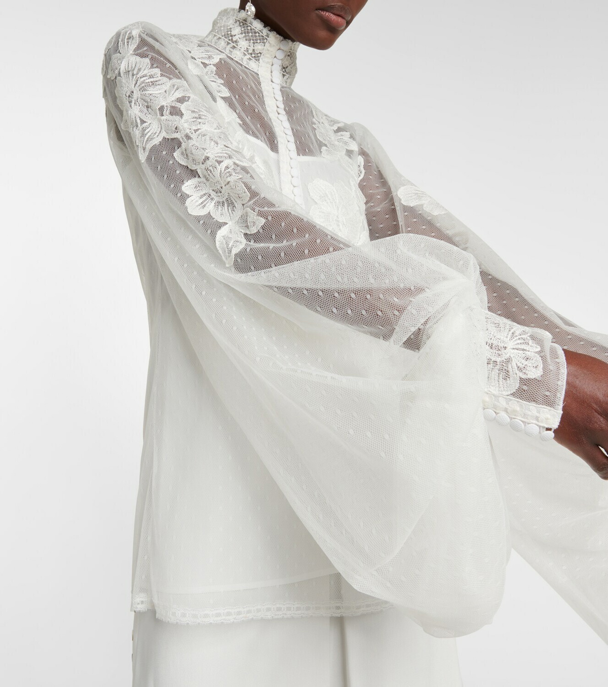 Costarellos Bridal Georgia polka-dot tulle shirt