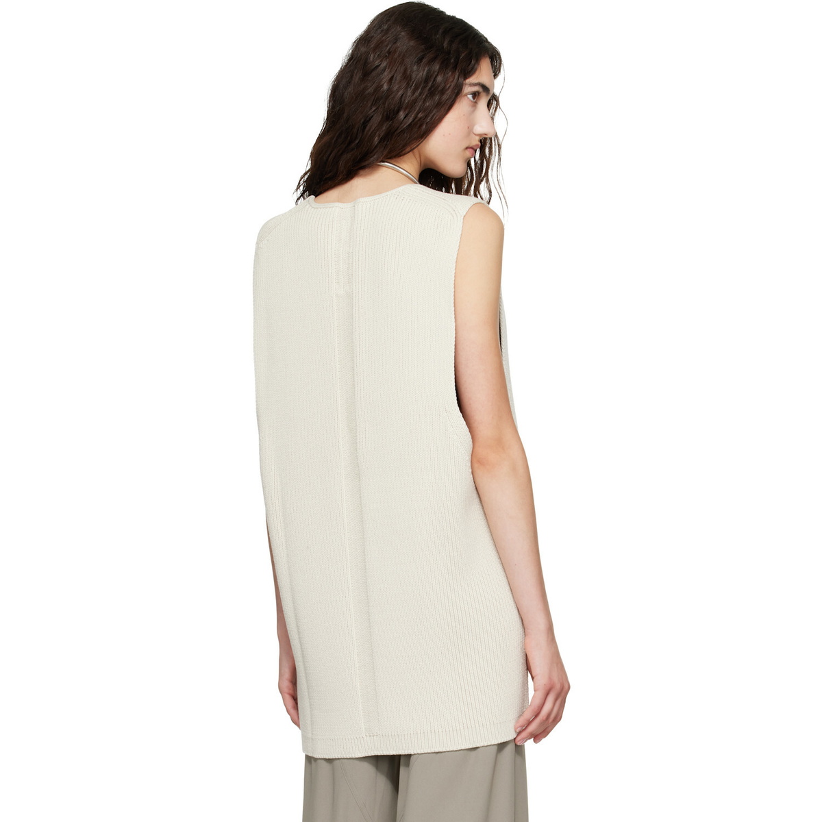 Rick Owens Off-White Tower Wool Knit V Neck Vest