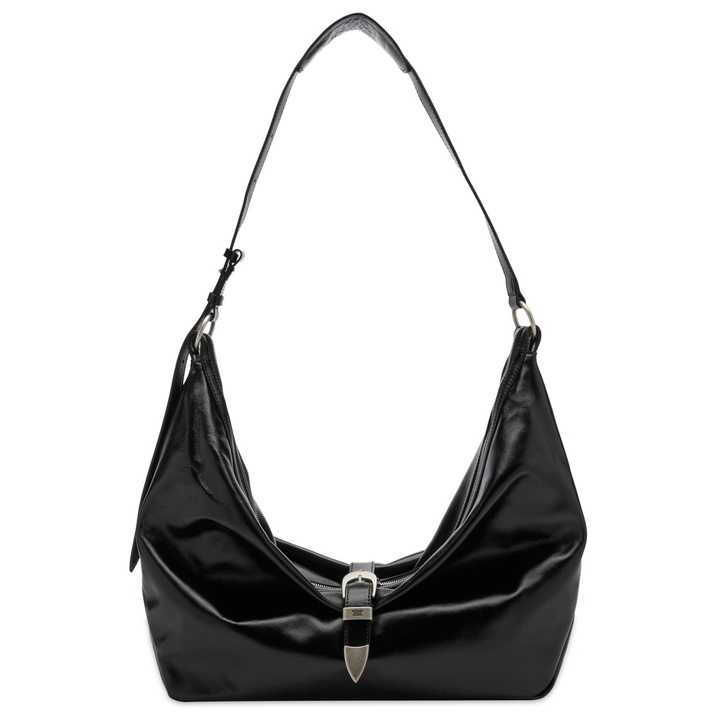 Photo: MARGE SHERWOOD Women's Belted Hobo Shoulder Bag - Large in Black Glossy Plain 