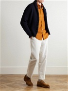 Anderson & Sheppard - Shawl-Collar Ribbed Wool and Cashmere-Blend Cardigan - Blue