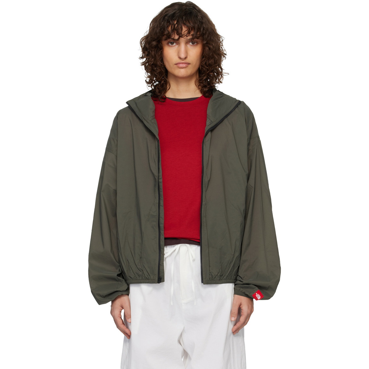 The North Face Khaki TNF Red Box Packable Hooded Wind Jacket