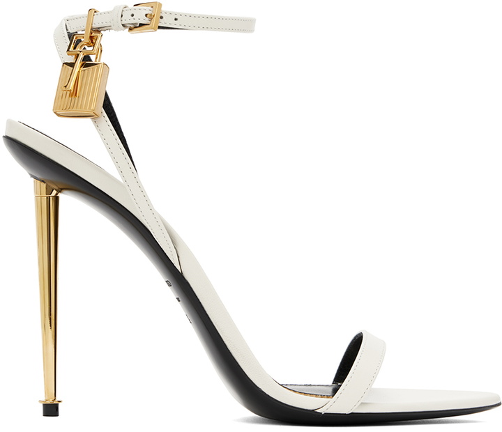 Photo: TOM FORD Off-White Padlock Pointy Naked Heeled Sandals