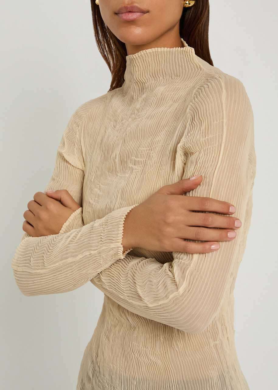 Issey Miyake Pleated Chiffon top Beige