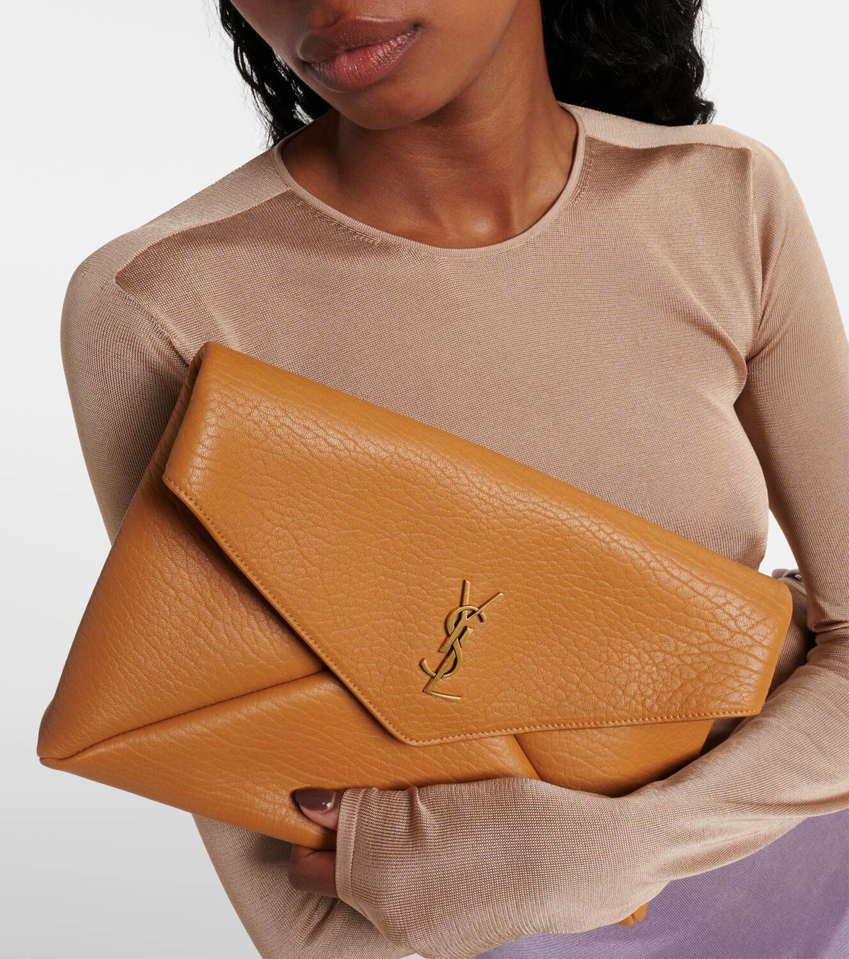 【Saint Laurent】 Cassandre leather clutch SAINT LAURENT Cassandre large textured-leather clutch | NET