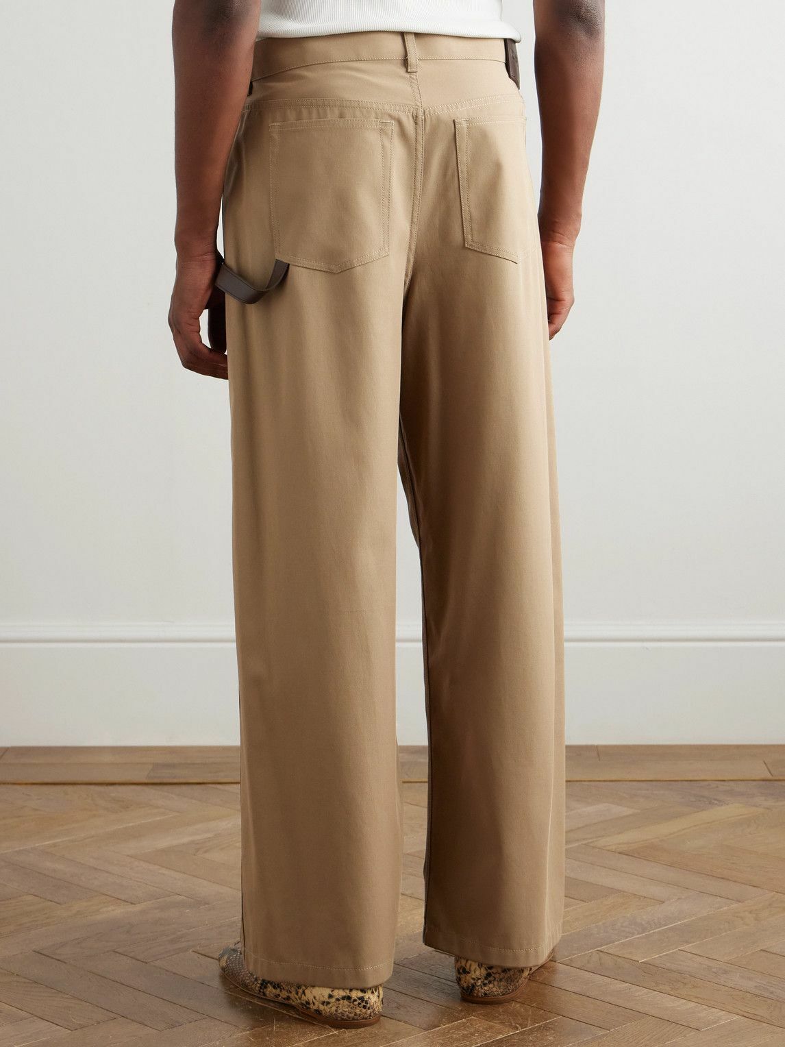 LOEWE - Carpenter Straight-Leg Leather-Trimmed Cotton-Twill Trousers - Neutrals