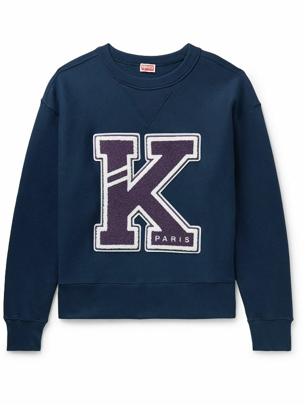 Photo: KENZO - Logo-Appliquéd Cotton-Jersey Sweatshirt - Blue