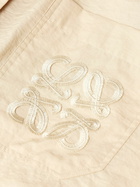 LOEWE - Paula's Ibiza Logo-Embroidered Crinkled Cotton-Blend Shirt - Neutrals