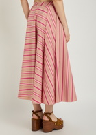 Thierry Colson Audrey Striped Cotton Midi Wrap Skirt Pink