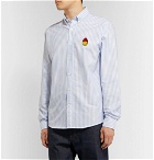 AMI - Button-Down Collar Logo-Appliquéd Striped Cotton Oxford Shirt - Blue