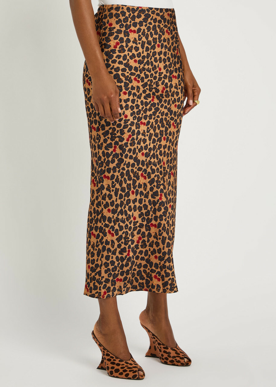 Never Fully Dressed Dorris Cherry and Leopard-print Satin Slip Skirt
