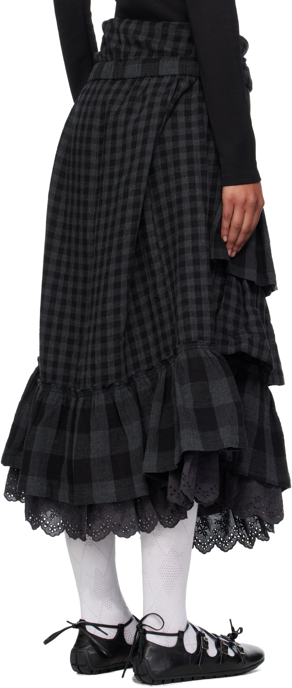OPEN YY Black Rolled Waist Tiered Midi Skirt