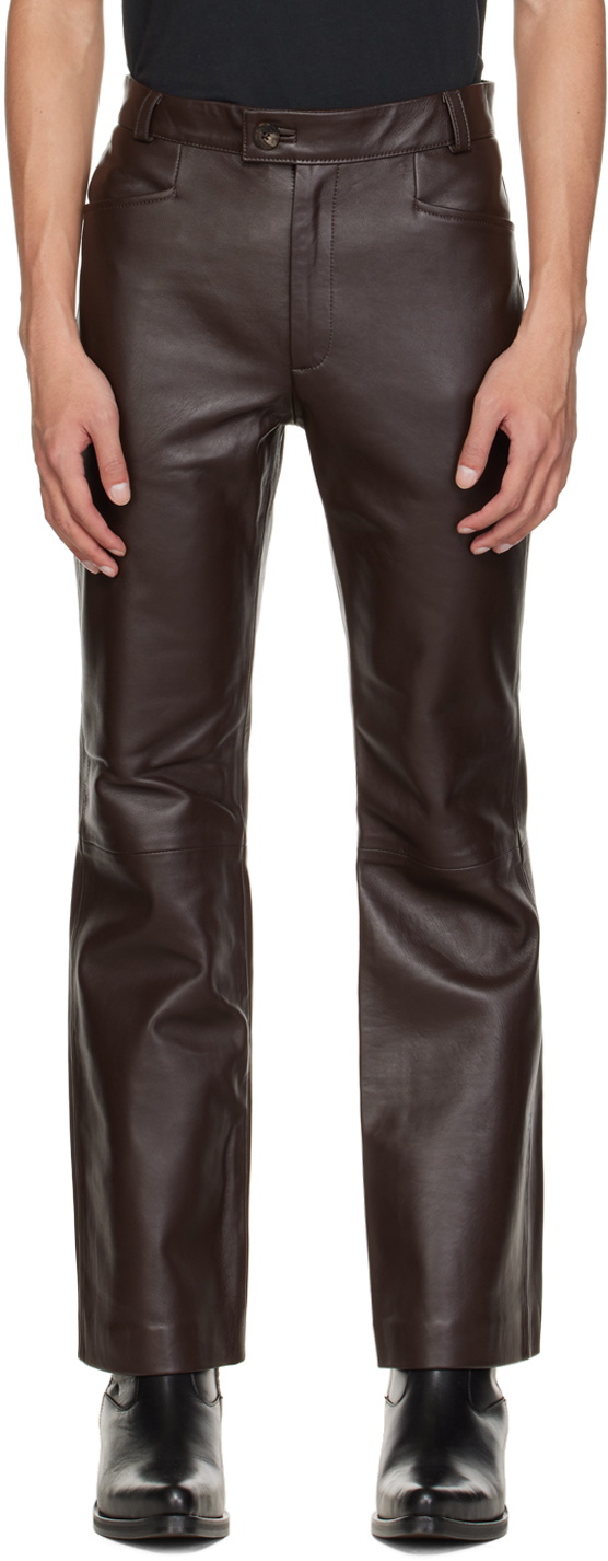 Ernest W. Baker Brown Flared Leather Cargo Pants