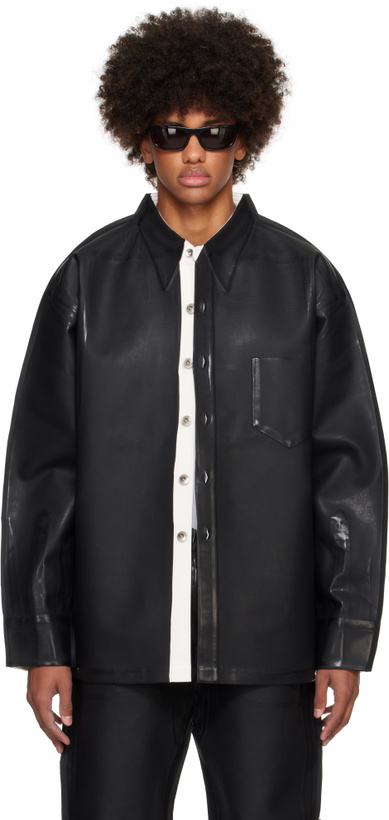 Photo: Karmuel Young Black Overprinted PU Leather Square Shirt