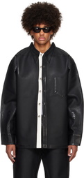 Karmuel Young Black Overprinted PU Leather Square Shirt