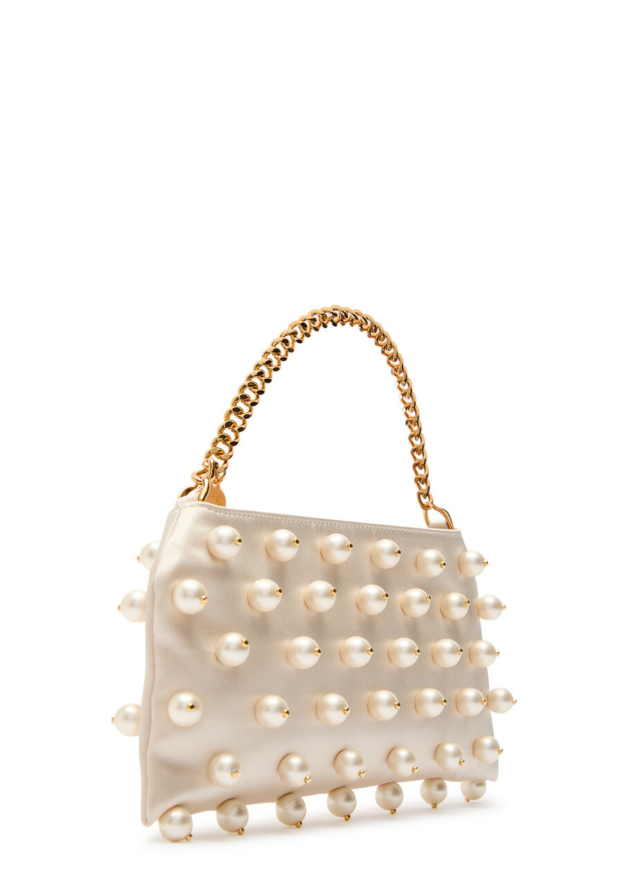 Stella Mccartney Falabella Mini Faux Pearl-embellished Satin Shoulder bag - White - One Size