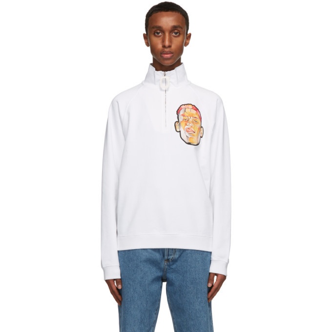 Photo: JW Anderson White Embroidered Face Half-Zip Sweater