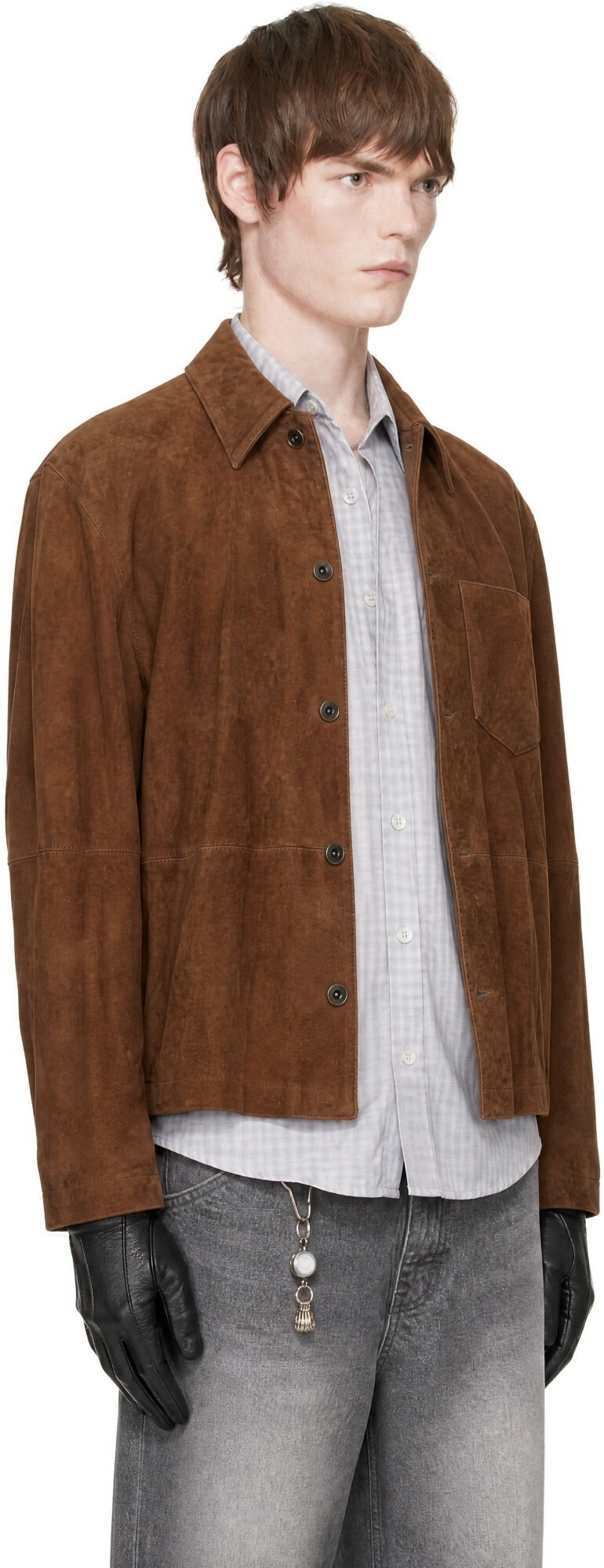 COOR Tan Pleated Wash Suede Overshirt
