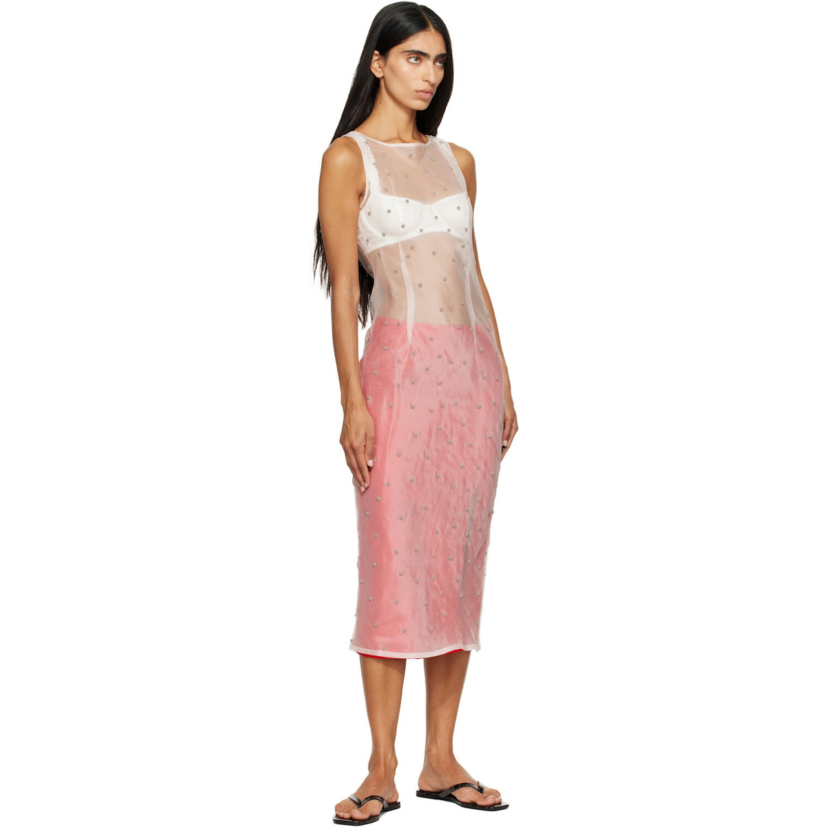 RESCHA SSENSE Exclusive Pink Dharee Transparent Midi Dress