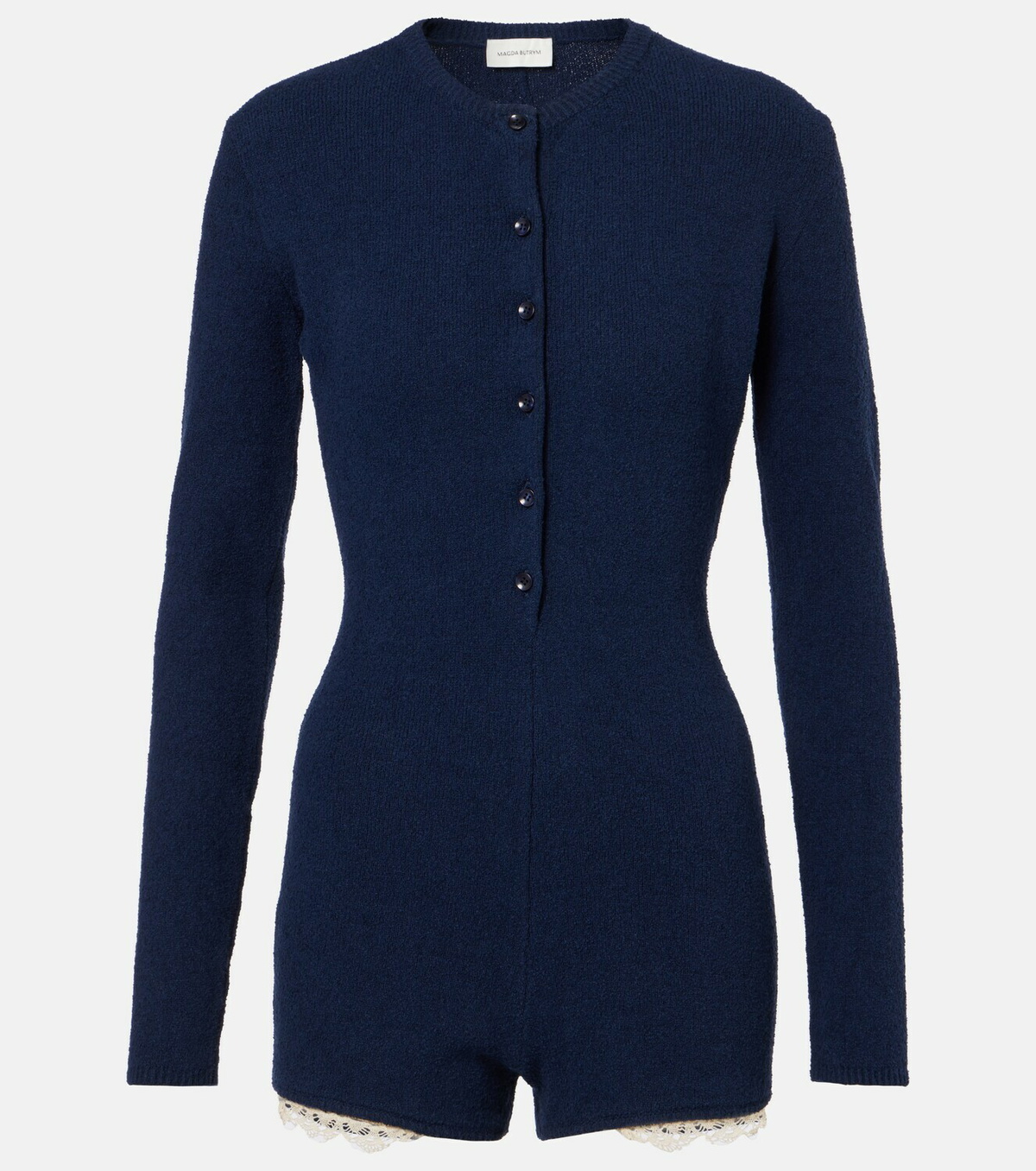 Magda Butrym Lace-trimmed knitted cotton-blend romper