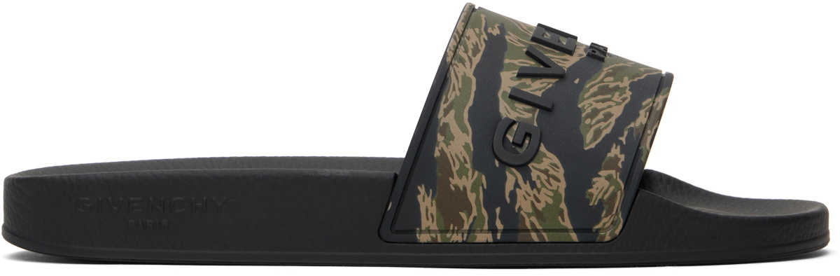Givenchy Black & Khaki Slide Flat Pool Slides