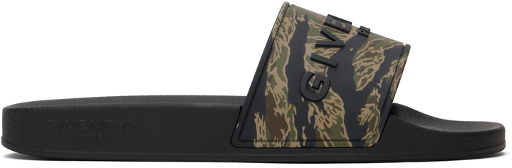 Photo: Givenchy Black & Khaki Slide Flat Pool Slides