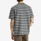 Maison Kitsuné Men's Profile Fox Patch Striped Comfort T-Shirt in Soft Teal/Bay Leaf/Cirrus Blue