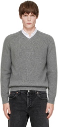 AMOMENTO Gray Racoon V-Neck Sweater