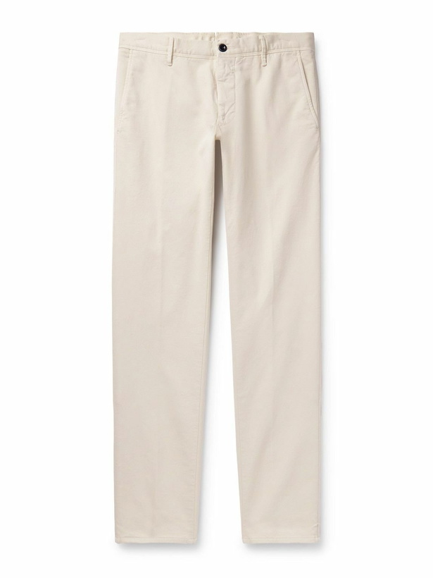 Photo: Incotex - Slim-Fit Stretch-Cotton Sateen Trousers - White