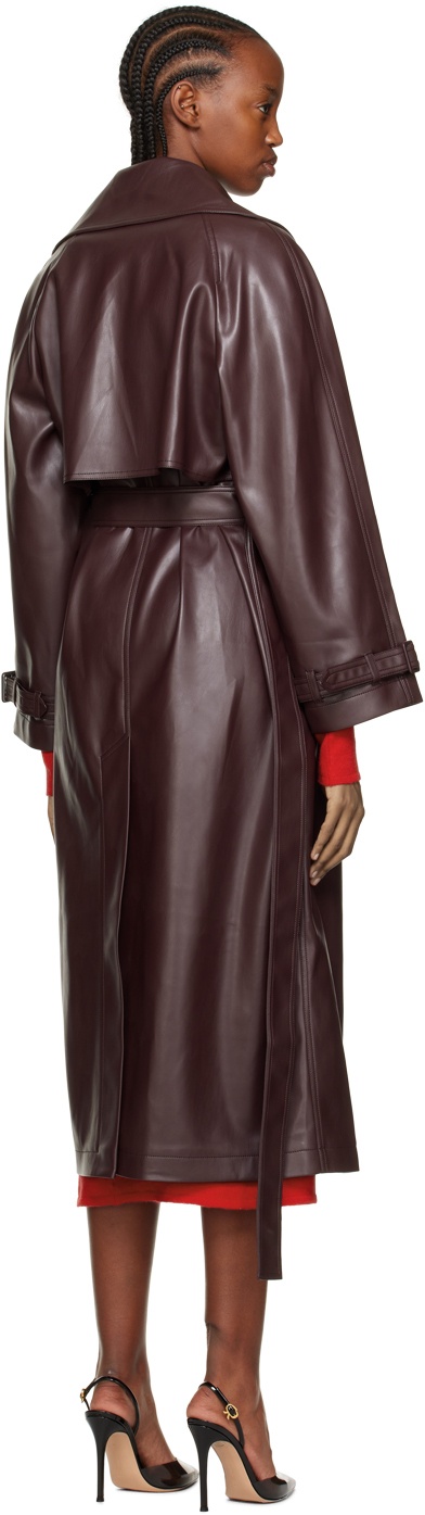 Olēnich Brown Belted Faux-Leather Trench Coat