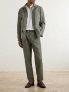 Brunello Cucinelli - Straight-Leg Pleated Cotton and Linen-Blend Trousers - Green