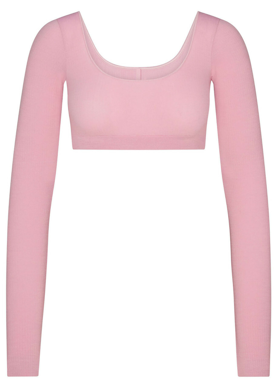 Skims Cropped Ribbed Wool-blend top Pink