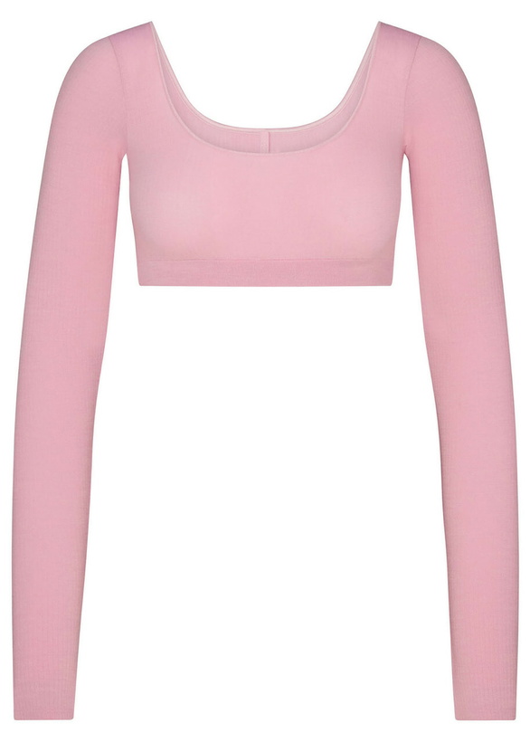 Photo: Skims Cropped Ribbed Wool-blend top Pink